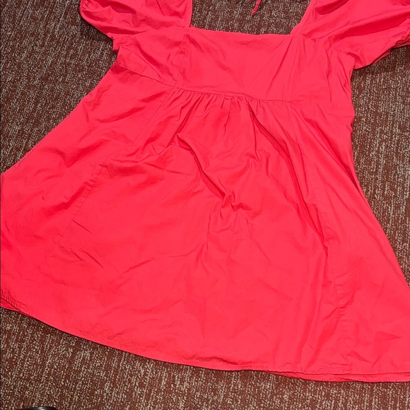 Draper James Pink Mini Dress puff sleeve square neck smocked back with pockets - Picture 5 of 14